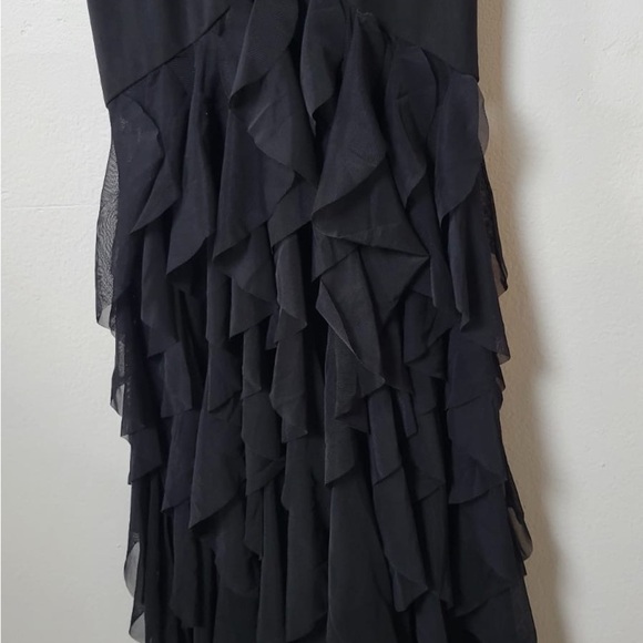 Fame and Partners Abby Gown Draped Tiered Black Spaghetti Strap Maxi Dress Lace - Picture 4 of 9